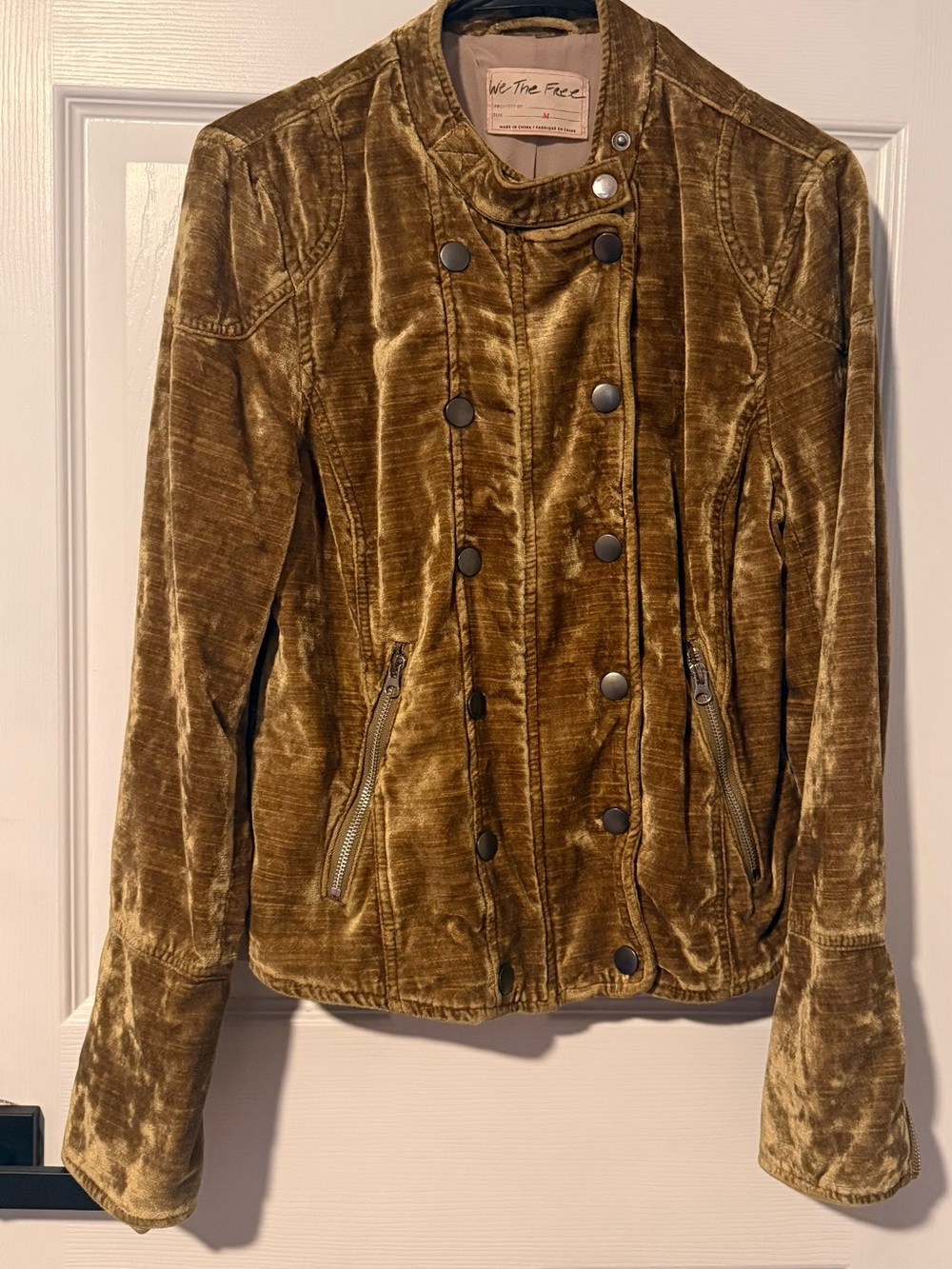We The Free Olive Velvet Double-Breasted Moto Jacket